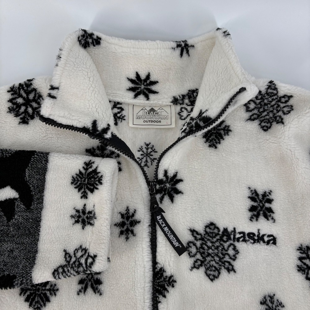 Black Mountain Fleece Jacket Womens XL White Penguin Snowflake Alaska Zip Up - Picture 1 of 9